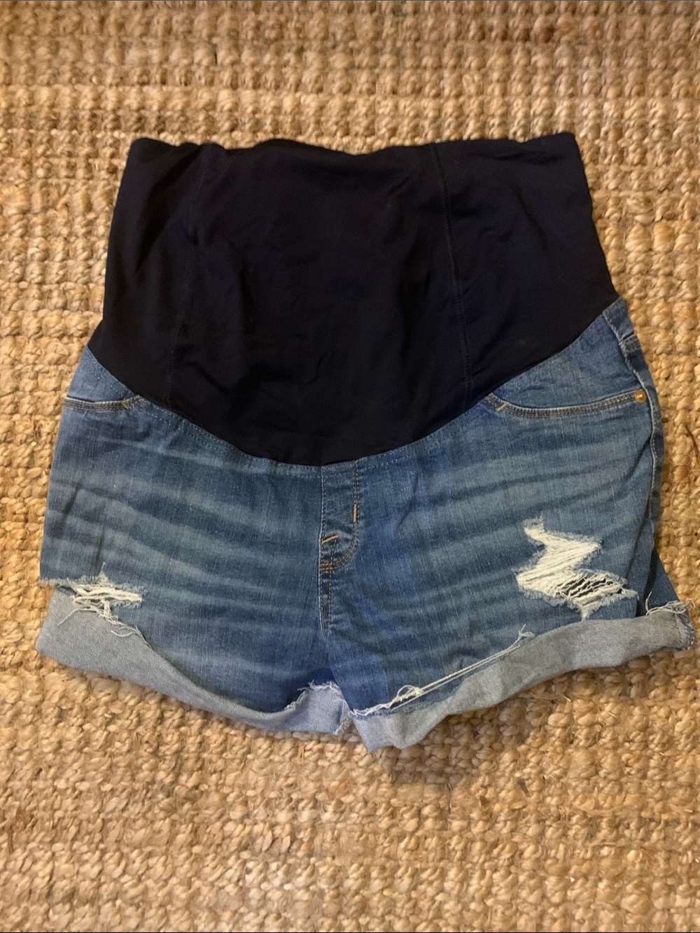 Women’s Isabel maternity distressed, cut off jean shorts. Never worn. Size 10.